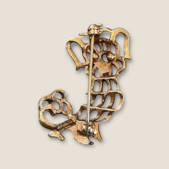 Vintage Avon Gold Dog Brooch With Green Crystal Eyes - Picture 3 of 3